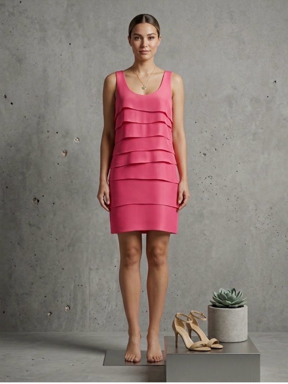 Michael Kors Hot Pink Sleeveless Tiered Ruffle Mini Dress - 8